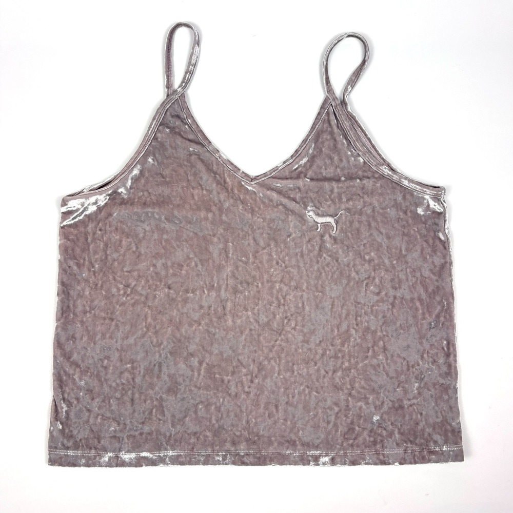 Victoria Secret Pink Crushed Velvet Cami Womens Sz‎ L Lilac Purple Embroiderd